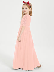 Robes de Demoiselle d'Honneur Junior en Dentelle à Demi-Manches Corail