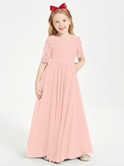 Robes de Demoiselle d'Honneur Junior en Dentelle à Demi-Manches Corail