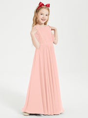 Robes de Demoiselle d'Honneur Junior en Dentelle à Demi-Manches Corail