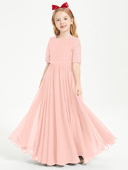 Robes de Demoiselle d'Honneur Junior en Dentelle à Demi-Manches Corail