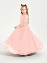 Robes de Demoiselle d'Honneur Junior en Dentelle à Demi-Manches Corail
