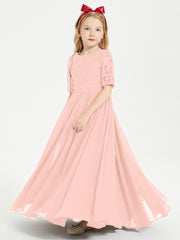 Robes de Demoiselle d'Honneur Junior en Dentelle à Demi-Manches Corail