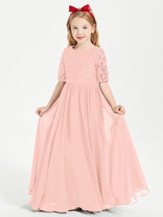 Robes de Demoiselle d'Honneur Junior en Dentelle à Demi-Manches Corail