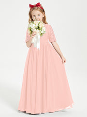 Robes de Demoiselle d'Honneur Junior en Dentelle à Demi-Manches Corail