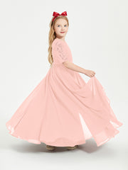 Robes de Demoiselle d'Honneur Junior en Dentelle à Demi-Manches Corail