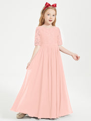 Robes de Demoiselle d'Honneur Junior en Dentelle à Demi-Manches Corail