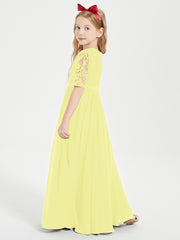 Robes de Demoiselle d'Honneur Junior en Dentelle à Demi-Manches Jonquille