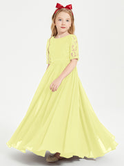 Robes de Demoiselle d'Honneur Junior en Dentelle à Demi-Manches Jonquille