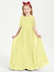 Robes de Demoiselle d'Honneur Junior en Dentelle à Demi-Manches Jonquille