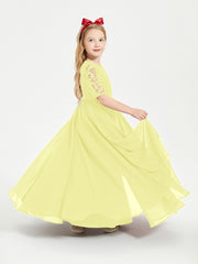 Robes de Demoiselle d'Honneur Junior en Dentelle à Demi-Manches Jonquille
