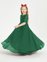Robes de Demoiselle d'Honneur Junior en Dentelle à Demi-Manches Vert Foncé
