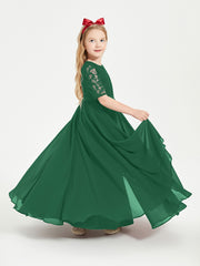 Robes de Demoiselle d'Honneur Junior en Dentelle à Demi-Manches Vert Foncé