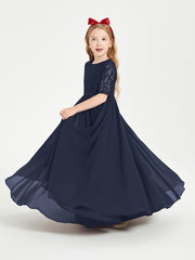 Robes de Demoiselle d'Honneur Junior en Dentelle à Demi-Manches Bleu Marine