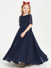 Robes de Demoiselle d'Honneur Junior en Dentelle à Demi-Manches Bleu Marine