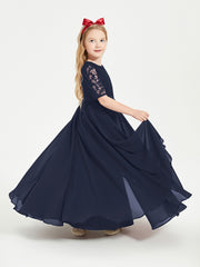 Robes de Demoiselle d'Honneur Junior en Dentelle à Demi-Manches Bleu Marine