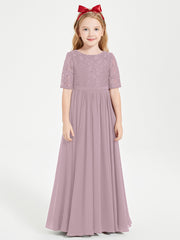Robes de Demoiselle d'Honneur Junior en Dentelle à Demi-Manches Dusk