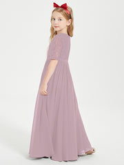 Robes de Demoiselle d'Honneur Junior en Dentelle à Demi-Manches Dusk