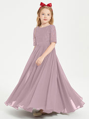 Robes de Demoiselle d'Honneur Junior en Dentelle à Demi-Manches Dusk
