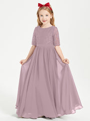 Robes de Demoiselle d'Honneur Junior en Dentelle à Demi-Manches Dusk