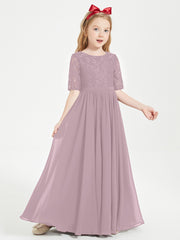 Robes de Demoiselle d'Honneur Junior en Dentelle à Demi-Manches Dusk