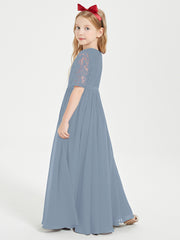 Robes de Demoiselle d'Honneur Junior en Dentelle à Demi-Manches Bleu Poudré