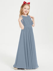 Robes de Demoiselle d'Honneur Junior en Dentelle à Demi-Manches Bleu Poudré
