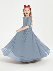 Robes de Demoiselle d'Honneur Junior en Dentelle à Demi-Manches Bleu Poudré
