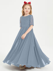 Robes de Demoiselle d'Honneur Junior en Dentelle à Demi-Manches Bleu Poudré
