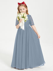 Robes de Demoiselle d'Honneur Junior en Dentelle à Demi-Manches Bleu Poudré