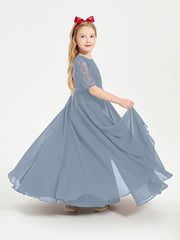Robes de Demoiselle d'Honneur Junior en Dentelle à Demi-Manches Bleu Poudré