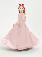 Robes de Demoiselle d'Honneur Junior en Dentelle à Demi-Manches Rose Poudré