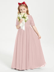 Robes de Demoiselle d'Honneur Junior en Dentelle à Demi-Manches Rose Poudré