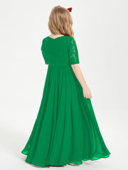 Robes de Demoiselle d'Honneur Junior en Dentelle à Demi-Manches Emeraude