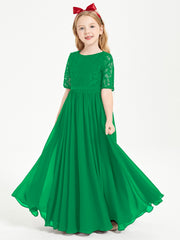 Robes de Demoiselle d'Honneur Junior en Dentelle à Demi-Manches Emeraude