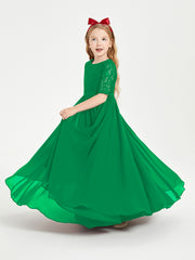 Robes de Demoiselle d'Honneur Junior en Dentelle à Demi-Manches Emeraude