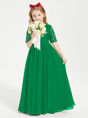 Robes de Demoiselle d'Honneur Junior en Dentelle à Demi-Manches Emeraude