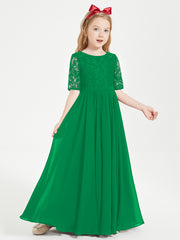 Robes de Demoiselle d'Honneur Junior en Dentelle à Demi-Manches Emeraude