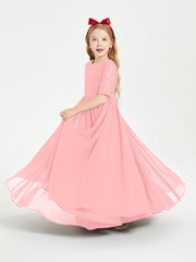 Robes de Demoiselle d'Honneur Junior en Dentelle à Demi-Manches Flamant