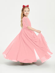 Robes de Demoiselle d'Honneur Junior en Dentelle à Demi-Manches Flamant