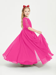 Robes de Demoiselle d'Honneur Junior en Dentelle à Demi-Manches Fuchsia