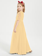 Robes de Demoiselle d'Honneur Junior en Dentelle à Demi-Manches Or