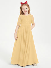 Robes de Demoiselle d'Honneur Junior en Dentelle à Demi-Manches Or