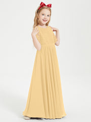 Robes de Demoiselle d'Honneur Junior en Dentelle à Demi-Manches Or