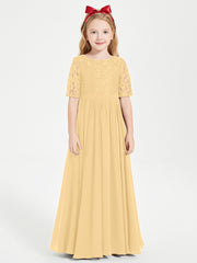 Robes de Demoiselle d'Honneur Junior en Dentelle à Demi-Manches Or