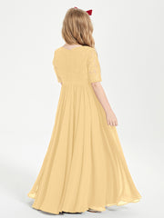 Robes de Demoiselle d'Honneur Junior en Dentelle à Demi-Manches Or