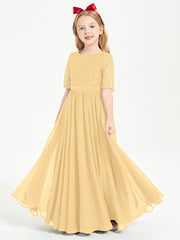 Robes de Demoiselle d'Honneur Junior en Dentelle à Demi-Manches Or
