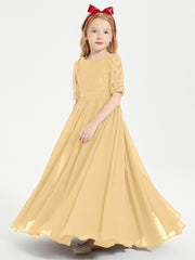 Robes de Demoiselle d'Honneur Junior en Dentelle à Demi-Manches Or