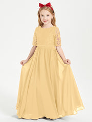 Robes de Demoiselle d'Honneur Junior en Dentelle à Demi-Manches Or