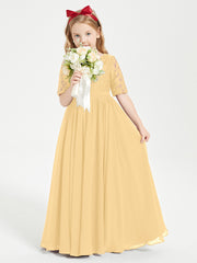 Robes de Demoiselle d'Honneur Junior en Dentelle à Demi-Manches Or
