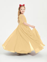 Robes de Demoiselle d'Honneur Junior en Dentelle à Demi-Manches Or